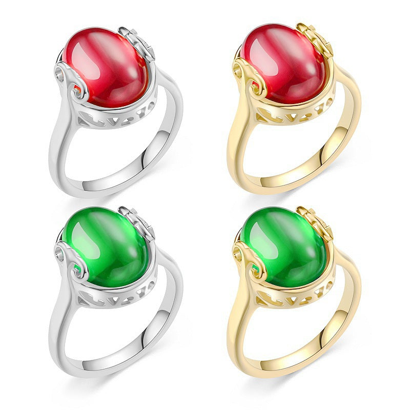 Damen Ring mit elegantem, ovalem rotem Stein und kunstvollem Design Shop Nory
