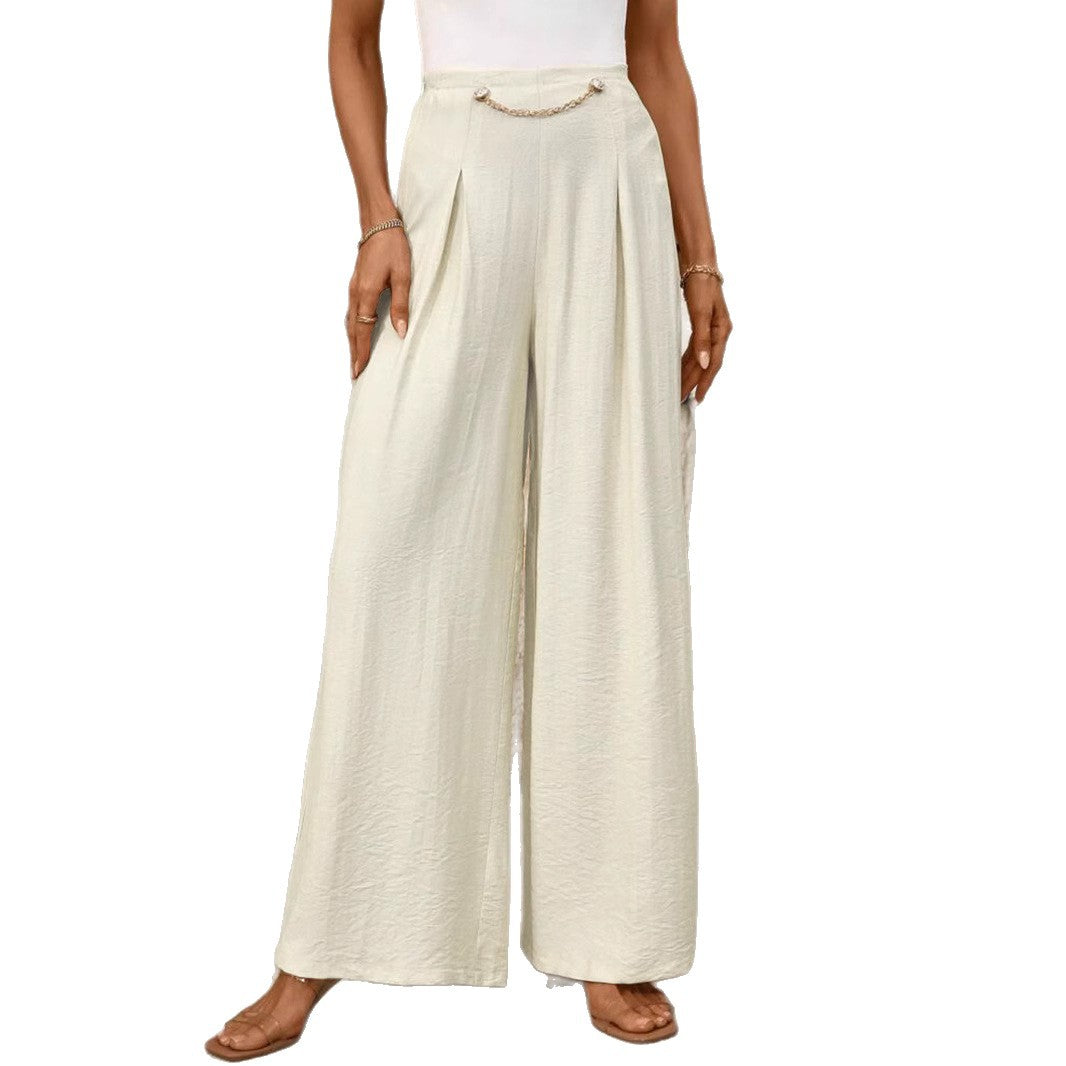 Damen High-Waist Palazzo-Hose mit weitem Bein, Bundfalten und Zierkettendetail Shop Nory