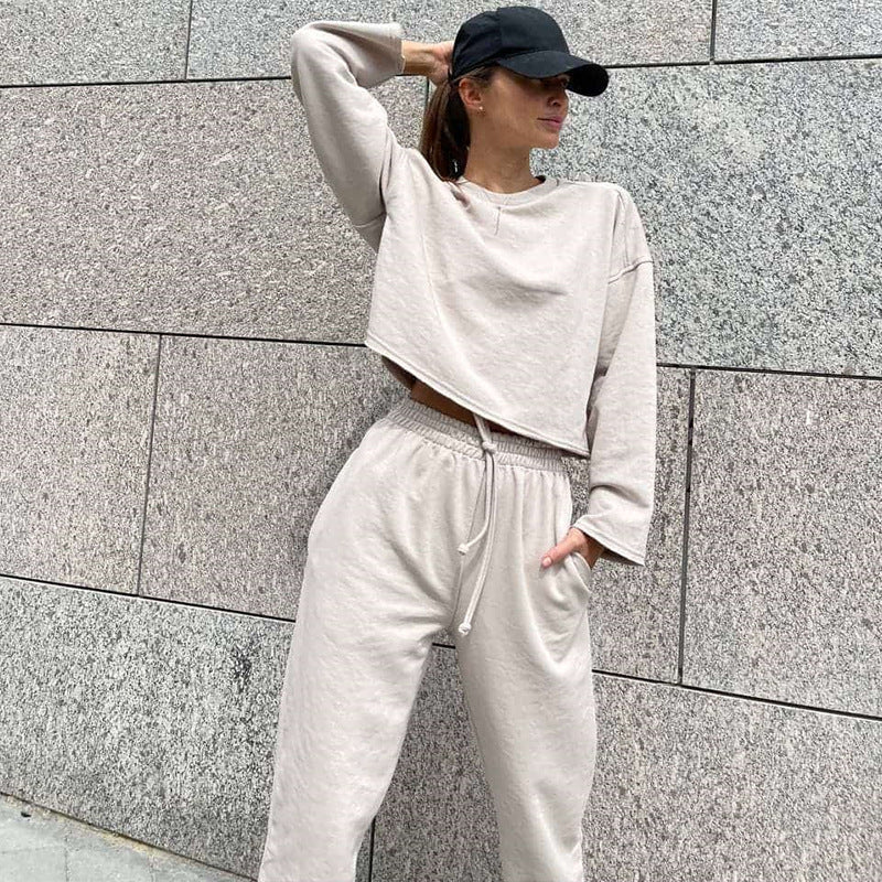 Damen lässiges Oversize-Lounge-Set mit weitem Crewneck-Sweater und elastischer Kordelbund-Jogginghose Shop Nory