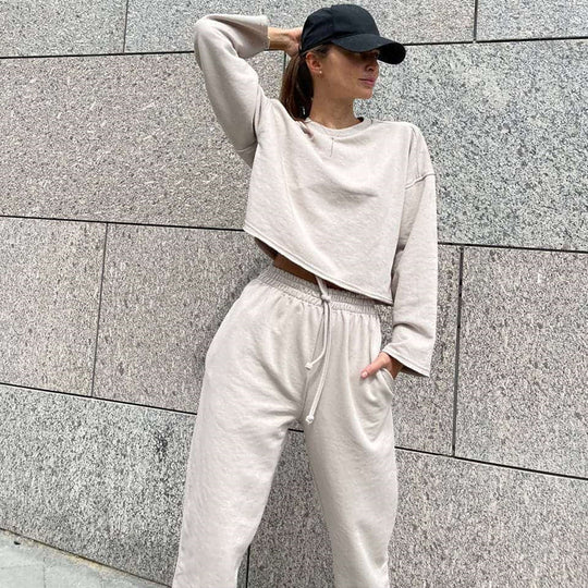 Damen lässiges Oversize-Lounge-Set mit weitem Crewneck-Sweater und elastischer Kordelbund-Jogginghose Shop Nory