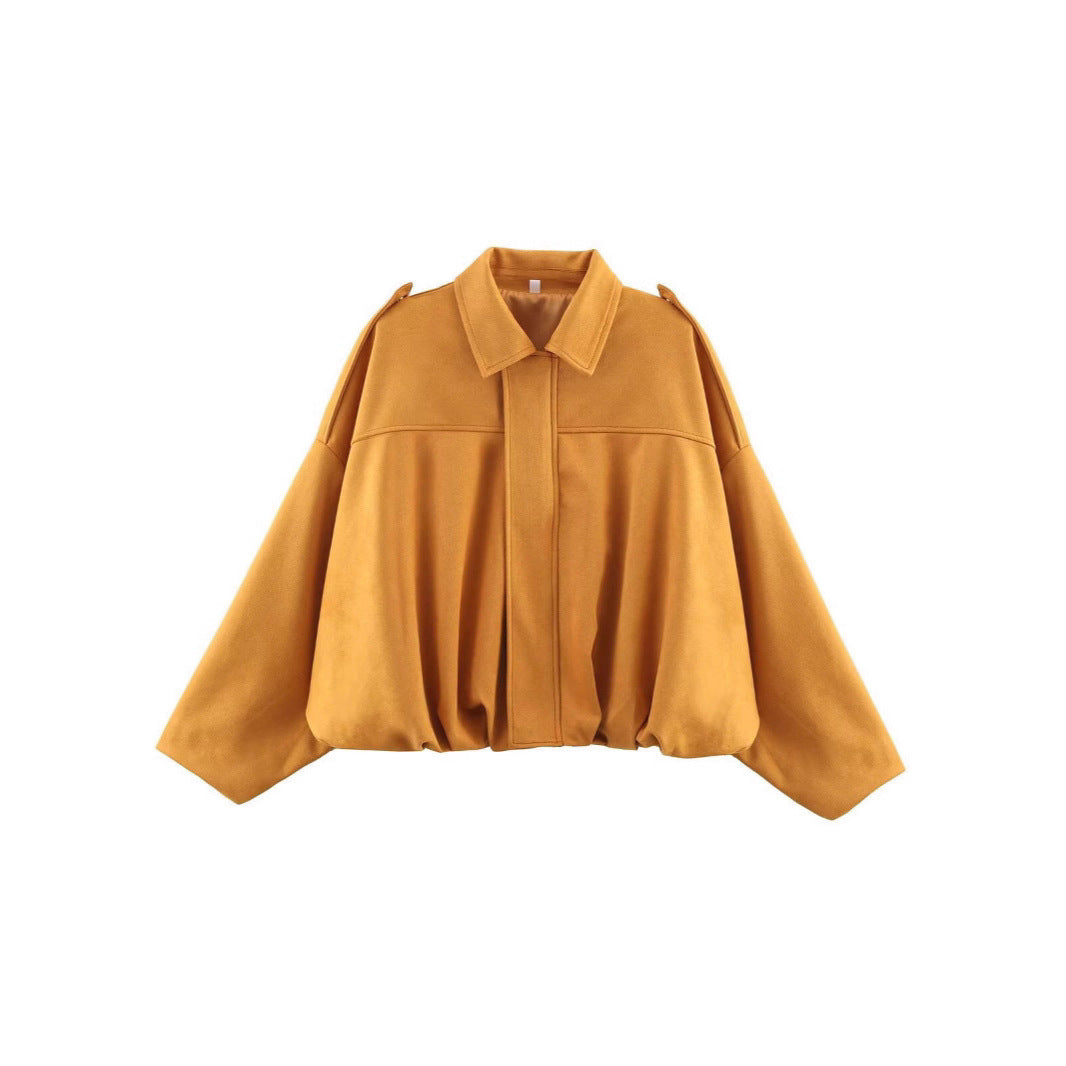 Damen nan Oversize-Kurzjacke mit Ballon-Saum, Schulterpatten und verdeckter Frontleiste Shop Nory