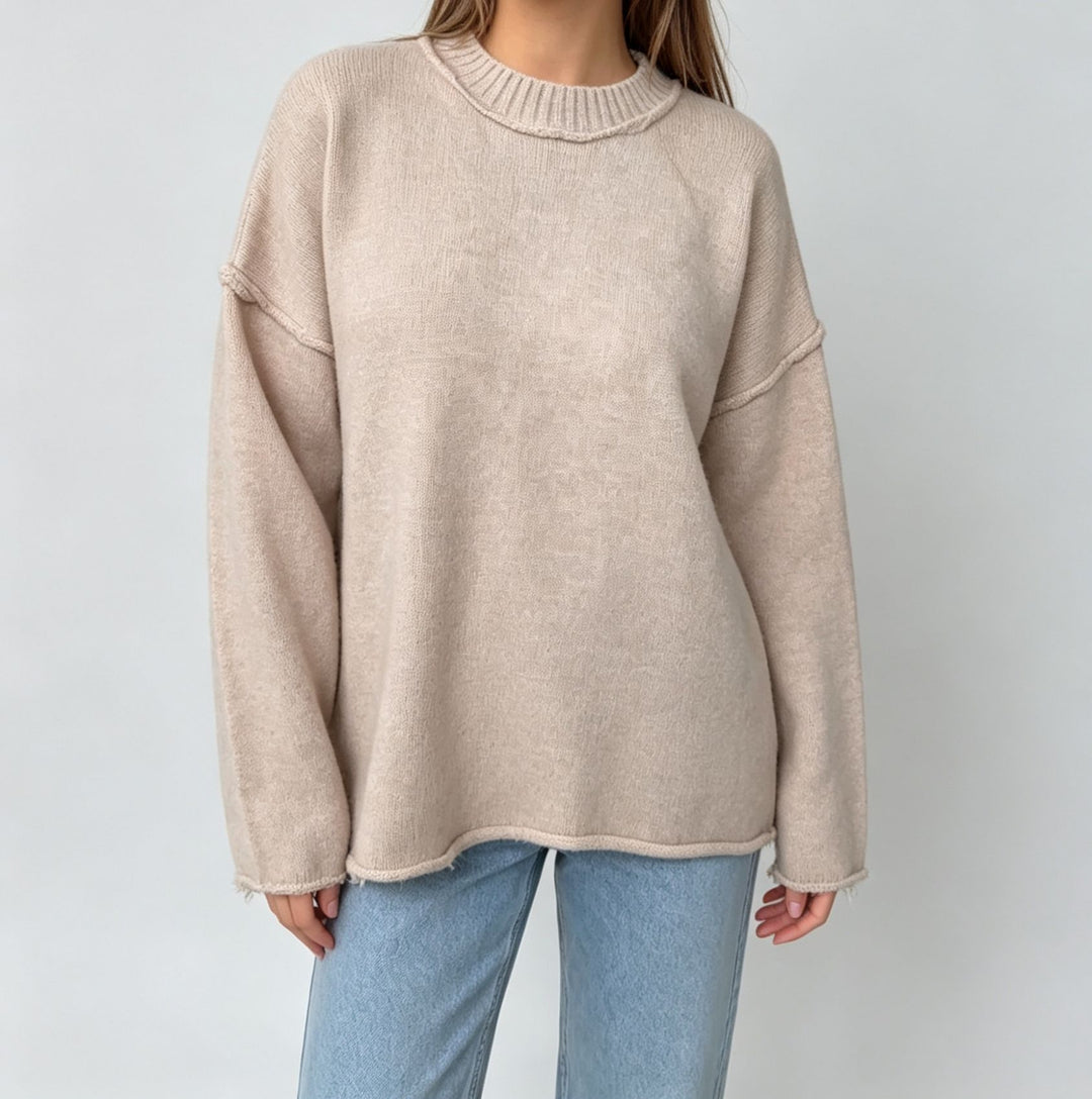 Damen Oversize-Boxy-Pullover mit kurzem Stehkragen und dekorativer Kantennaht Shop Nory