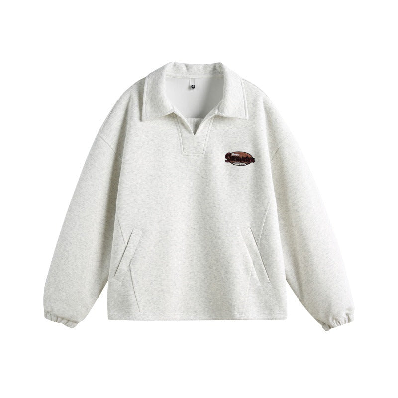 Unisex Lässiges Polo‑Sweatshirt mit offenem Kentkragen, Oversize‑Schnitt und Eingrifftaschen Shop Nory