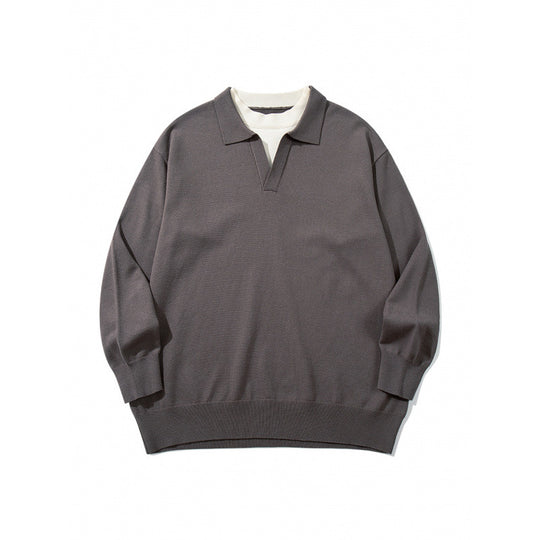Unisex Oversize-Feinstrickpullover mit offenem Henley-Ausschnitt und kontrastiertem Innenkragen Shop Nory