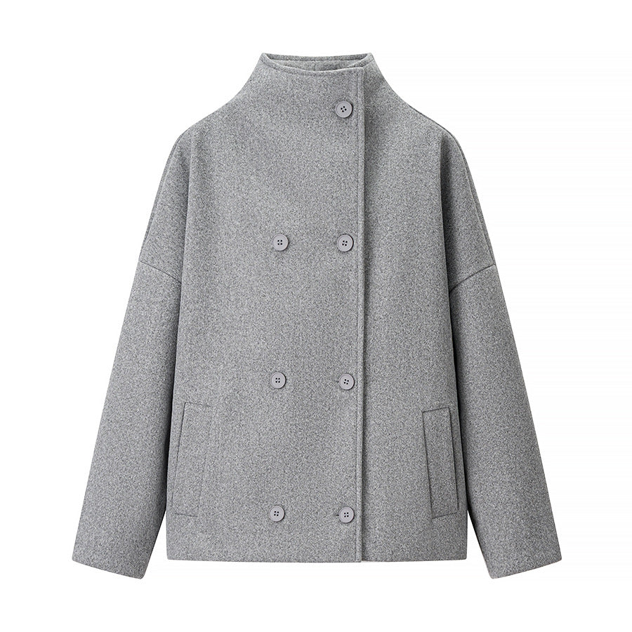 Damen Kurze doppeltgeknöpfte Oversize-Boxy-Jacke mit Stehkragen und Eingrifftaschen Shop Nory