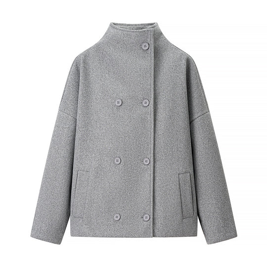 Damen Kurze doppeltgeknöpfte Oversize-Boxy-Jacke mit Stehkragen und Eingrifftaschen Shop Nory