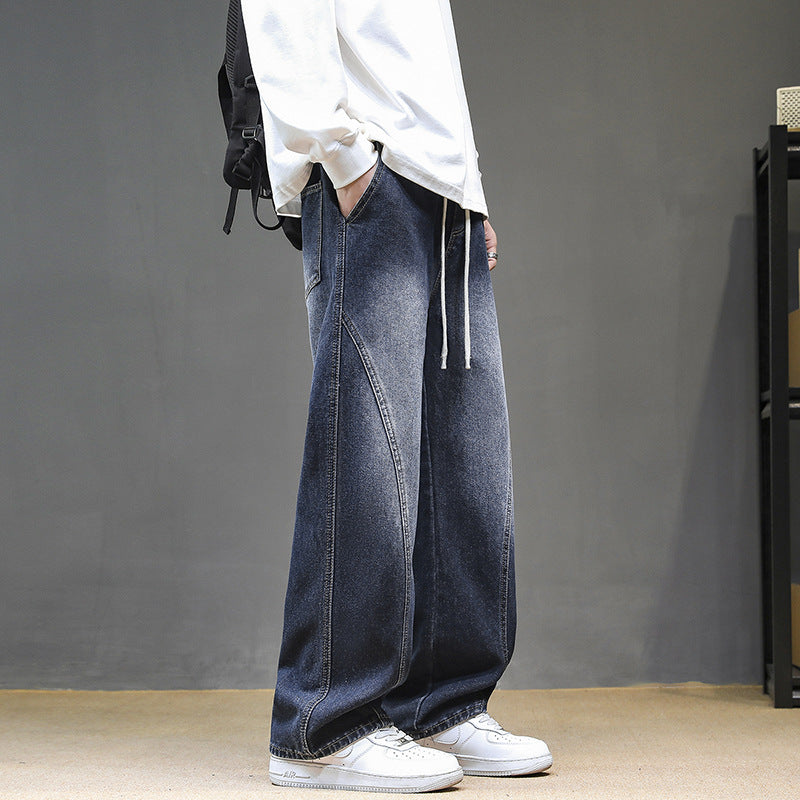 Herren Weite Denim‑Baggy‑Jeans mit Tunnelzugbund, tiefem Schritt und markanten Ziernähten Shop Nory