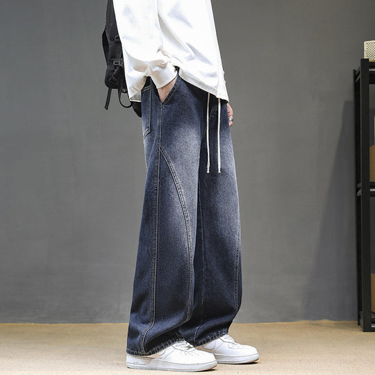 Herren Weite Denim‑Baggy‑Jeans mit Tunnelzugbund, tiefem Schritt und markanten Ziernähten Shop Nory