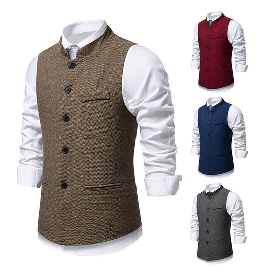 Herren elegante Weste im Herringbone-Design mit funktionalen Taschen