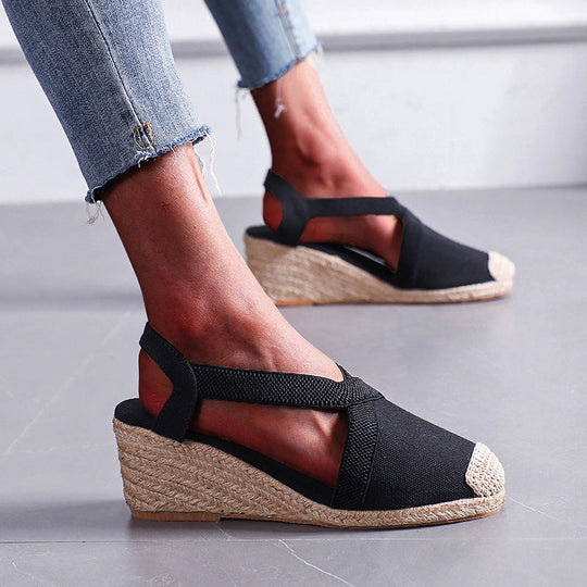 Damen Espadrilles mit elastischen Trägern und Keilabsatz Shopnory