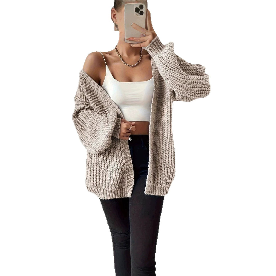 Damen nan Oversize-Strickcardigan mit grobem Waffelstrick, offener Front und voluminösen Ballonärmeln Shop Nory