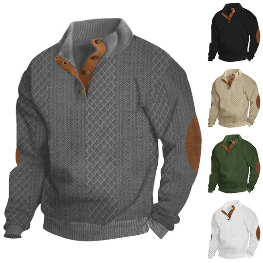 Herren nan texturierter Halbzip-Pullover im Troyer-Stil mit Kontrastbesatz und Leder-Ellbogenpatches Shop Nory
