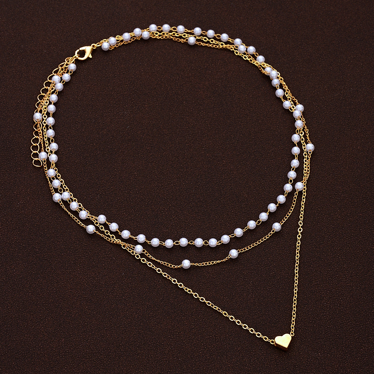 Damen mehrlagige Halskette mit Perlenschmuck und Herzanhänger Shop Nory