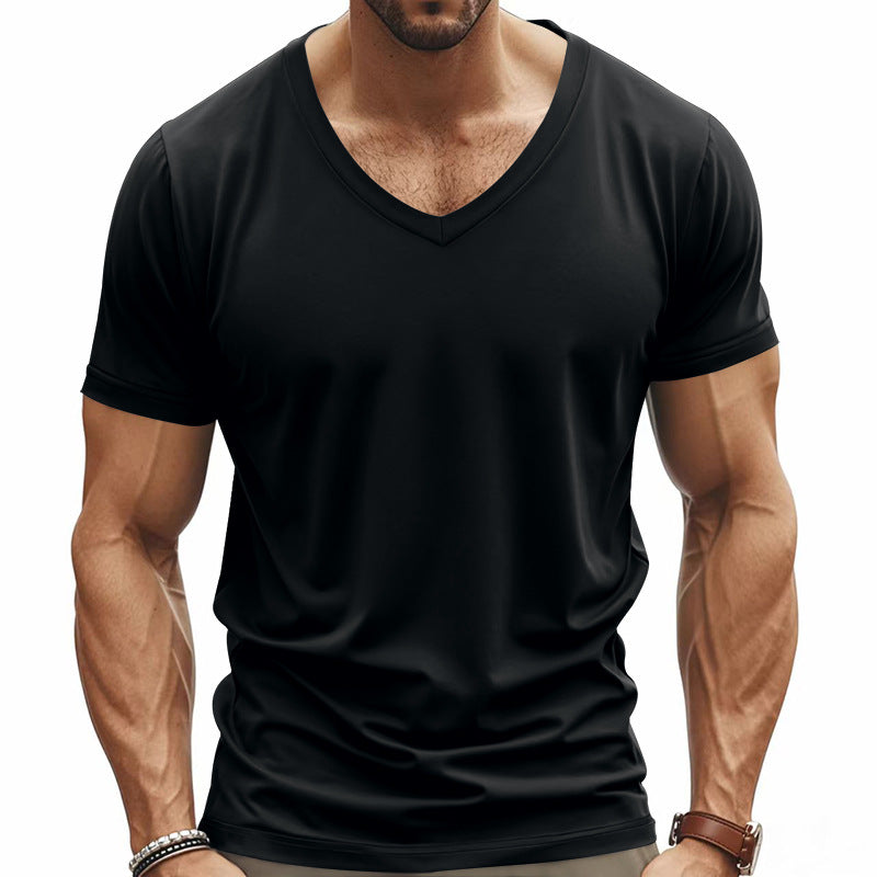 Herren V-Ausschnitt T-Shirt aus atmungsaktivem Baumwollmix mit modernem Schnitt