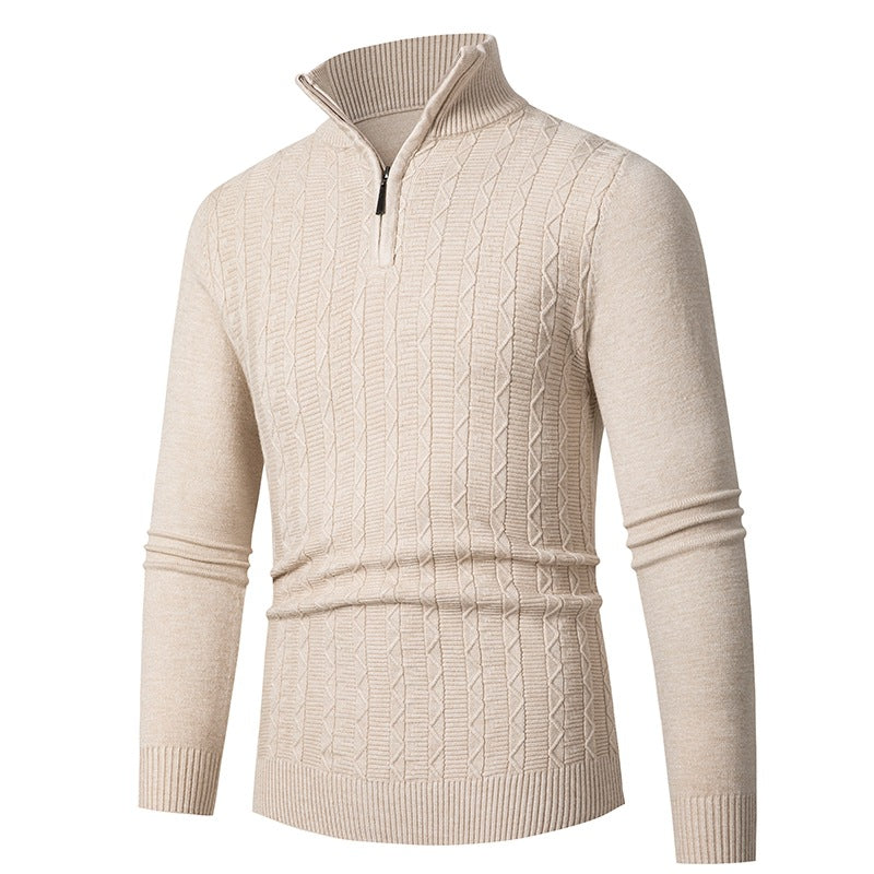 Herren Enganliegender Halbzip-Strukturpullover aus Merino‑Mix mit Zopfmuster und Stehkragen Shop Nory