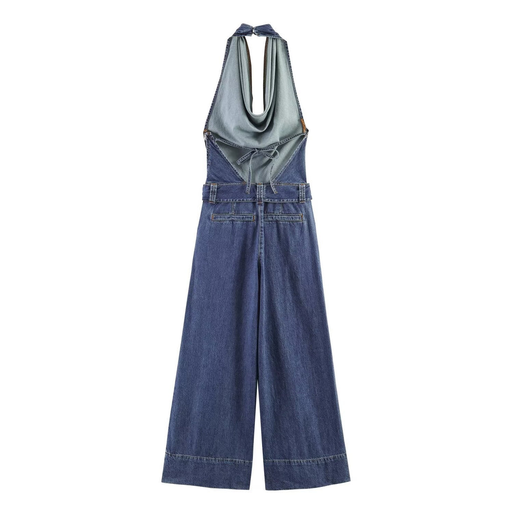 Damen Jumpsuit mit tiefem V-Ausschnitt und weitem Bein