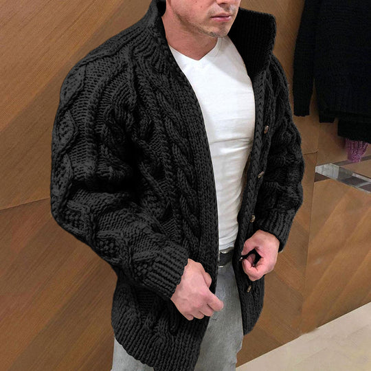 Herren nan Grobstrick Cardigan mit Zopfmuster und Schalkragen Shop Nory