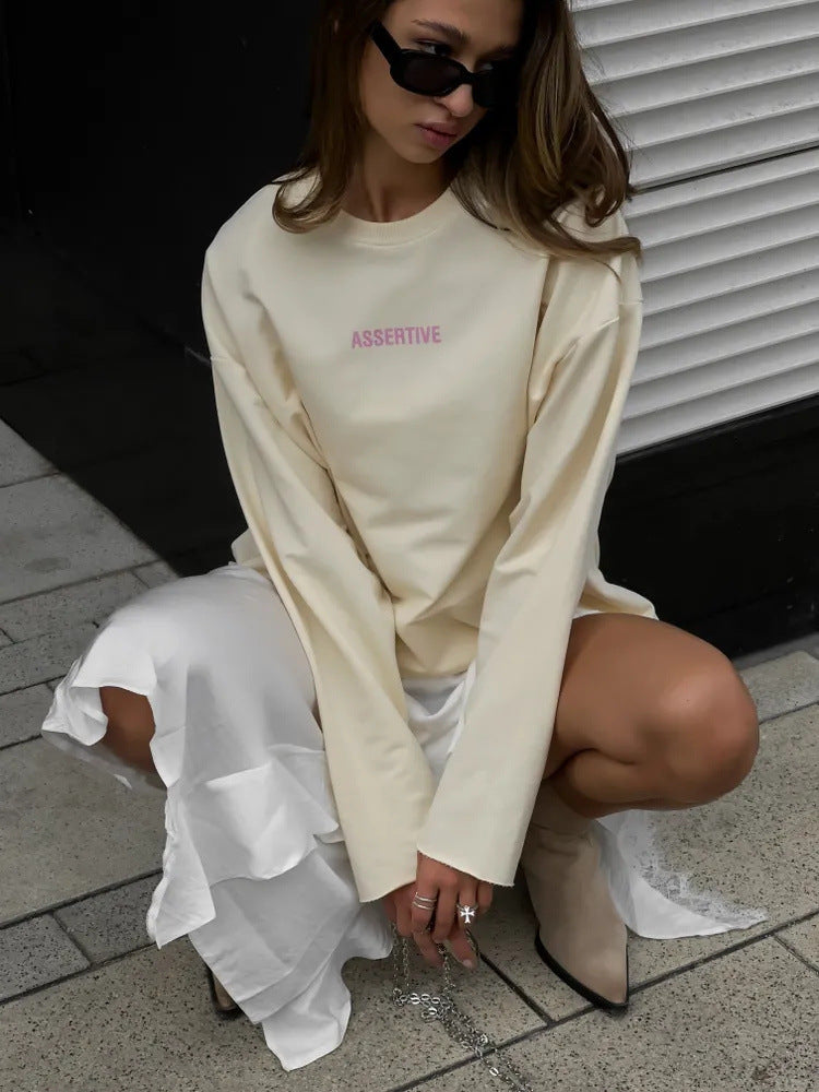 Damen Oversized Longsleeve-Sweatshirt mit Statement-Print und Rundhalsausschnitt Shop Nory