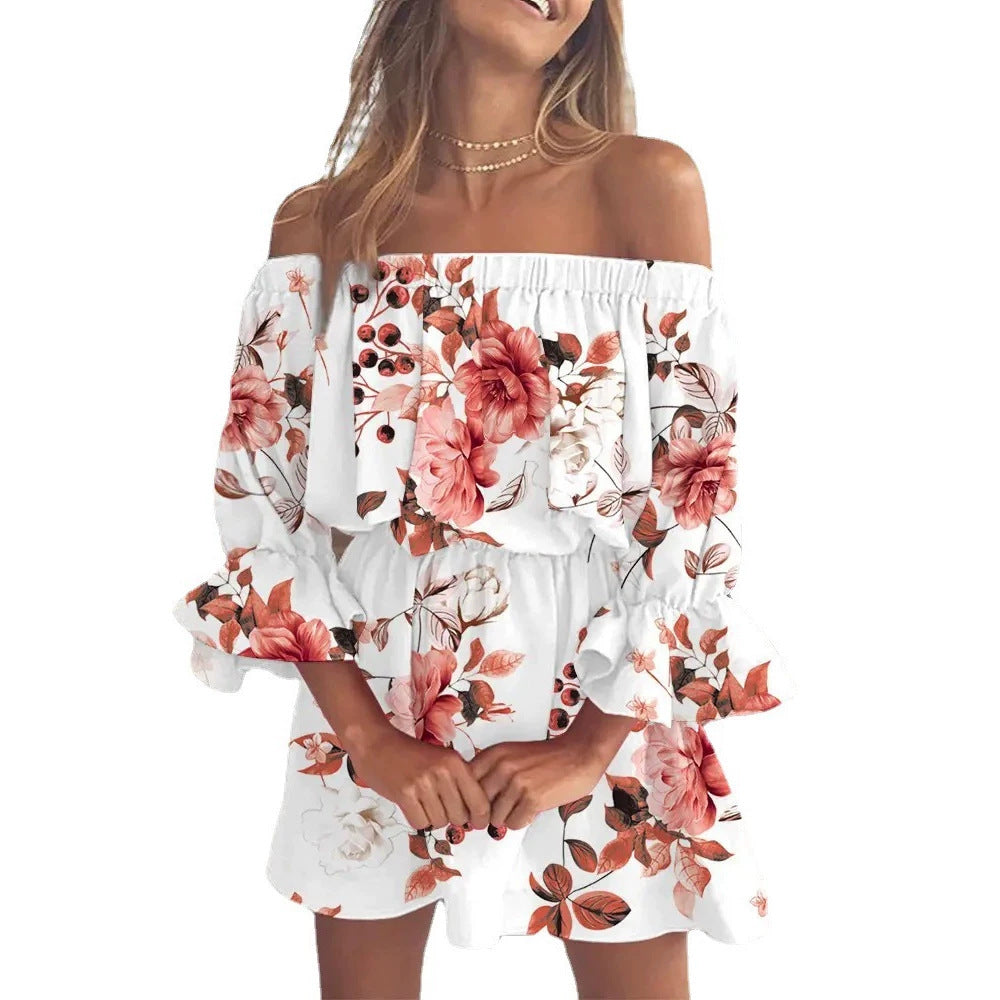 Damen Schulterfreies Minikleid mit elastischer Taillenpassform und Volantärmeln Shop Nory