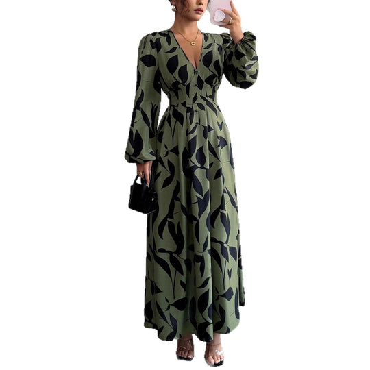 Damen Maxikleid mit taillierter Knopfleiste, V‑Ausschnitt und Ballonärmeln Shop Nory