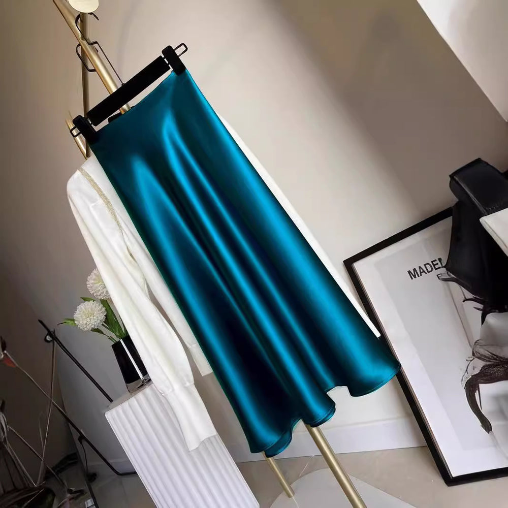 Damen Eleganter, schwingender Satinrock Shop Nory