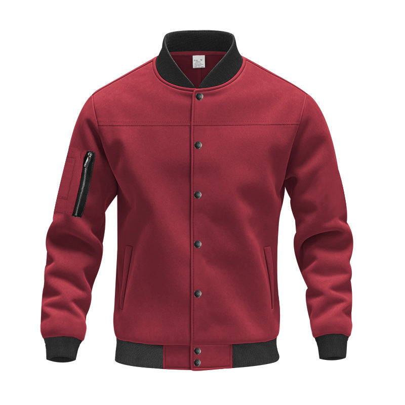 Herren Varsity-Bomberjacke mit Druckknopfverschluss, Ärmeltasche und gerippten Bündchen Shop Nory