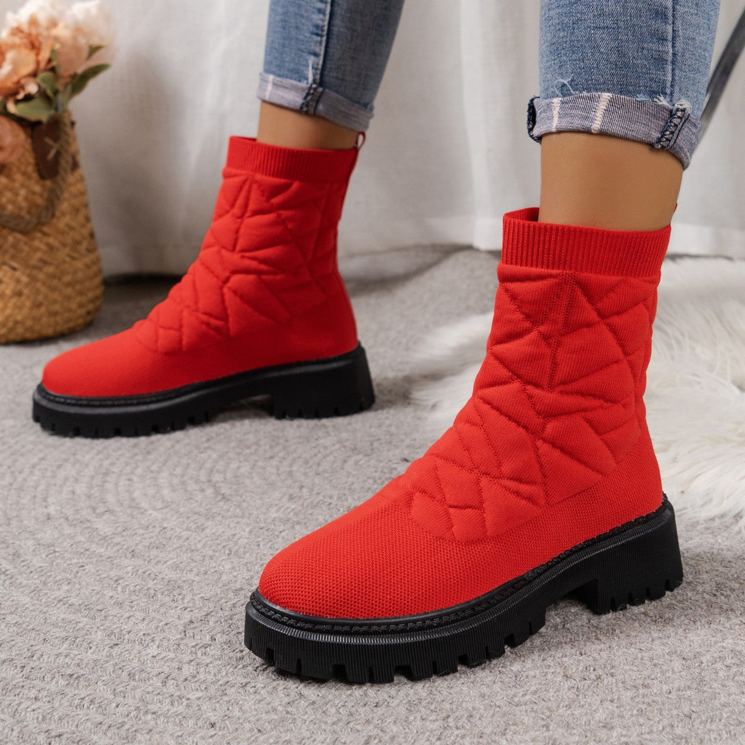 Damen Modische Stiefel mit strukturiertem Obermaterial und rutschfester Profilsohle
