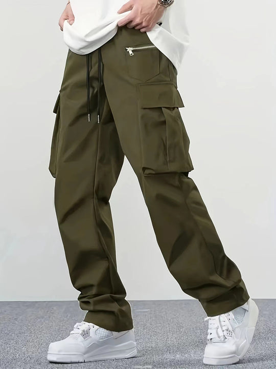 Herren Weite technische Cargohose mit großen Klapp- und Reißverschlusstaschen und Kordelzugbund Shop Nory