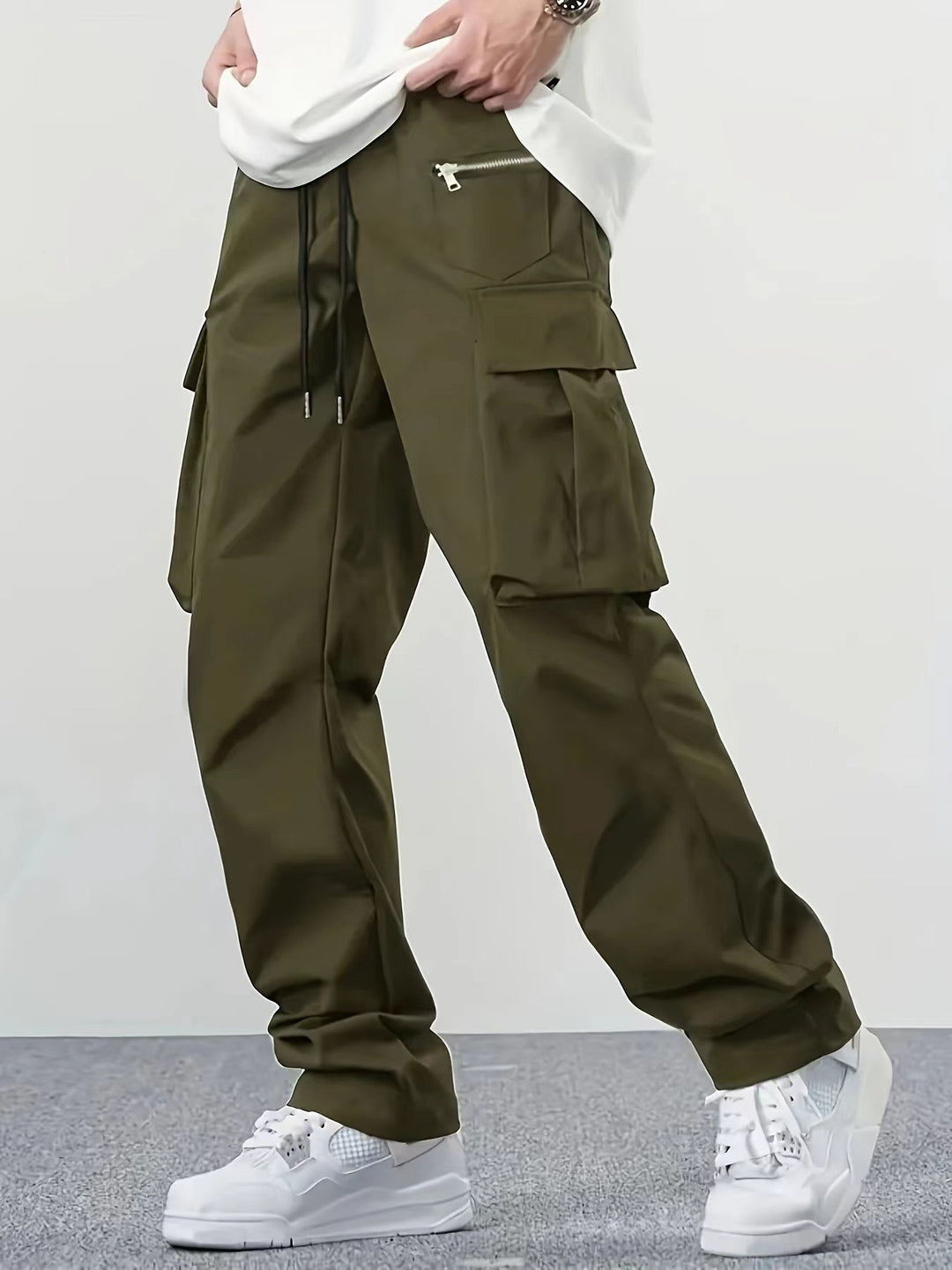 Herren weite Utility-Cargohose mit Tunnelzugbund, Multifunktionstaschen & Reißverschlusstasche Shop Nory