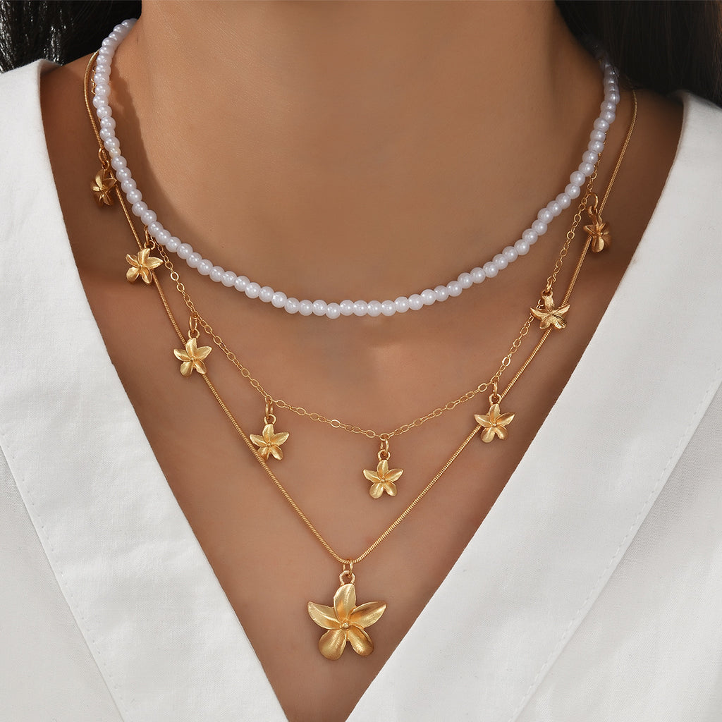 Damen mehrlagige Halskette mit eleganten Blütenanhängern Shop Nory