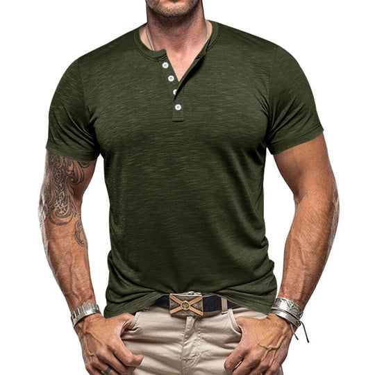 Herren Kurzarm-Henley-T-Shirt aus atmungsaktivem Baumwollmix mit modernem Schnitt