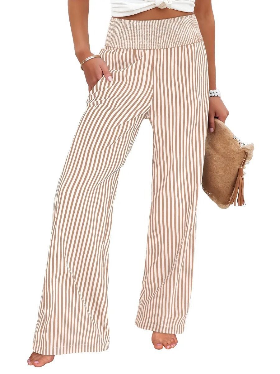 Damen Gestreifte Palazzo-Hose mit hohem, gerafftem Bund und weitem Bein Shop Nory