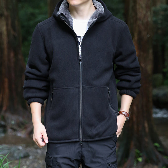 Herren Kapuzen-Fleecejacke mit Sherpa-Innenfutter, Zwei-Wege-Reißverschluss und windabweisender Front Shop Nory
