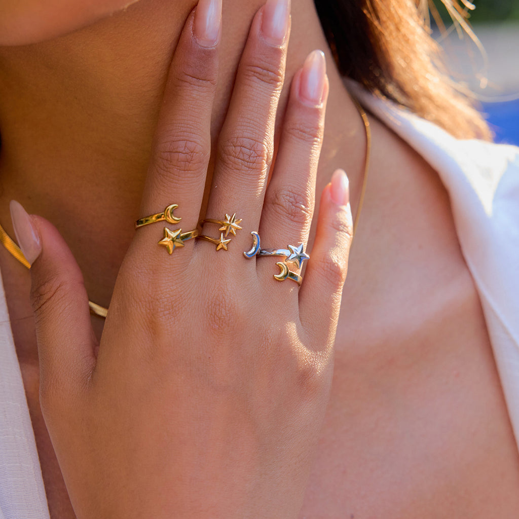 Damen Offener Ring mit mondförmigem und sternförmigen Design Shop Nory