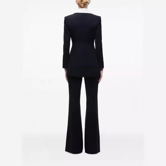 Damen Elegantes Zweiteiliges Smokingset mit kontrastierendem Schalkragen und ausgestellter Schlaghose Shop Nory