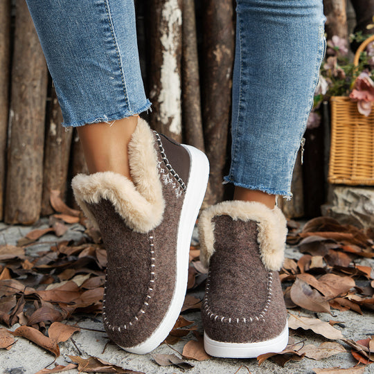 Damen Gefütterte Wollfilz-Hausschuh-Boots mit Kunstfellkragen Shop Nory