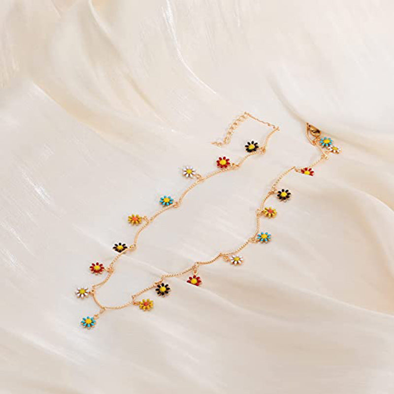 Damen Halskette mit bunten Blumenanhängern Shop Nory