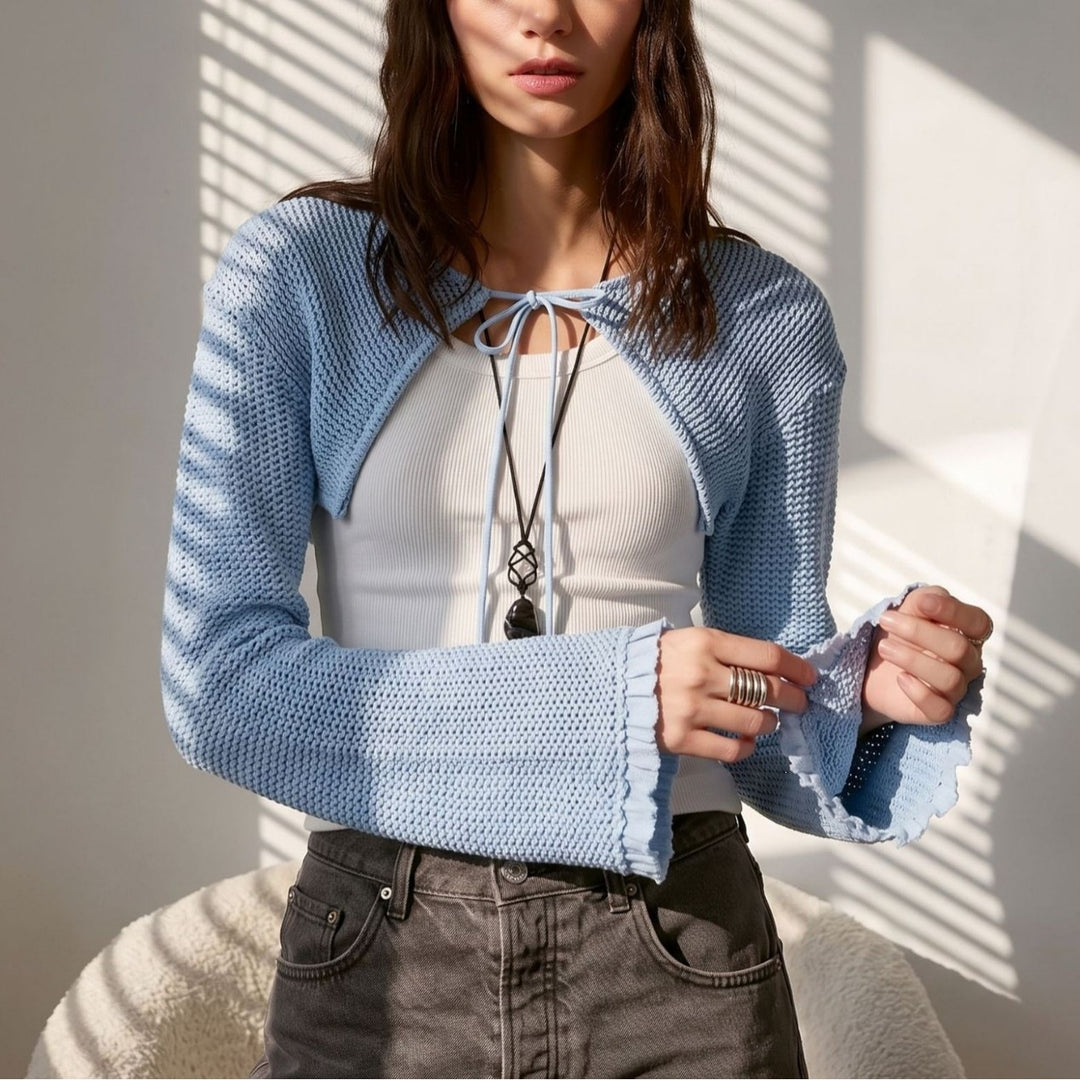 Damen Kurz-Bolero Häkeloptik mit BindShop Noryand und Volant-Ärmeln Shop Nory