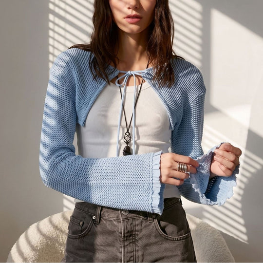 Damen Kurz-Bolero Häkeloptik mit BindShop Noryand und Volant-Ärmeln Shop Nory