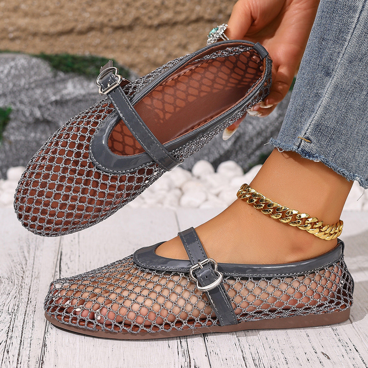 Damen Netzschuhe mit elegantem Riemen
