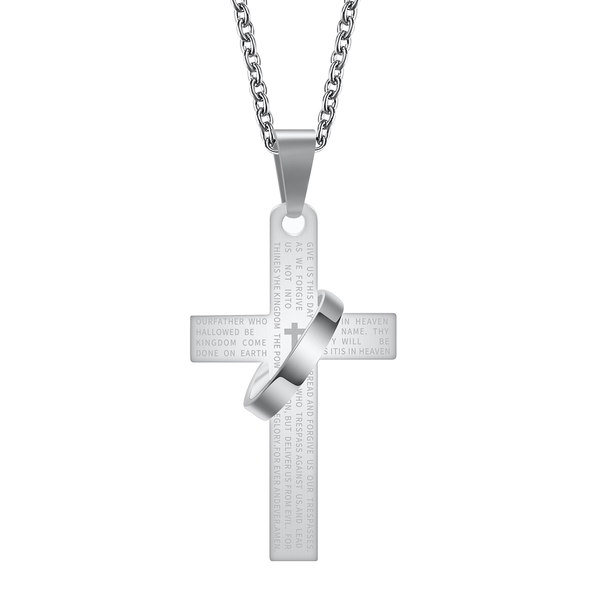 Damen Halskette mit graviertem Kreuzanhänger und einem Ring-Element Shop Nory