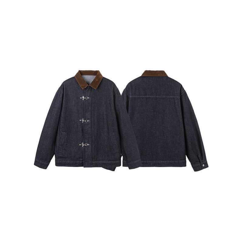 Herren Boxy-Jeansjacke mit Cordkragen und Metallknebelverschlüssen Shop Nory