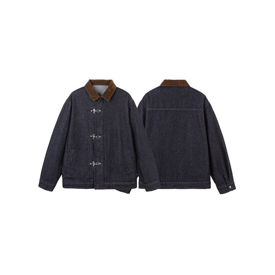 Herren Boxy-Jeansjacke mit Cordkragen und Metallknebelverschlüssen Shop Nory