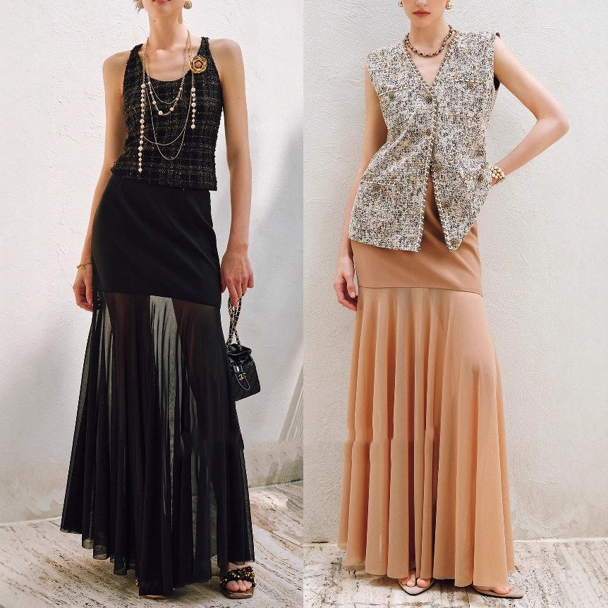 Damen Eleganter Midirock aus zartem Chiffon Shop Nory