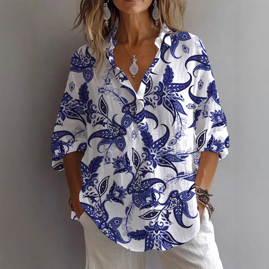 Damen lässige Bluse mit floralem Musterdruck und Knopfleiste Shopnory
