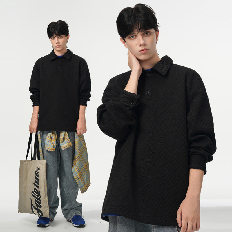 Herren Oversize-Poloshirt-Sweatshirt mit diamantstruktur, verlängertem Schnitt und Polokragen Shop Nory