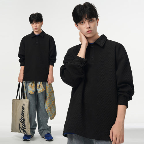 Herren Oversize-Poloshirt-Sweatshirt mit diamantstruktur, verlängertem Schnitt und Polokragen Shop Nory