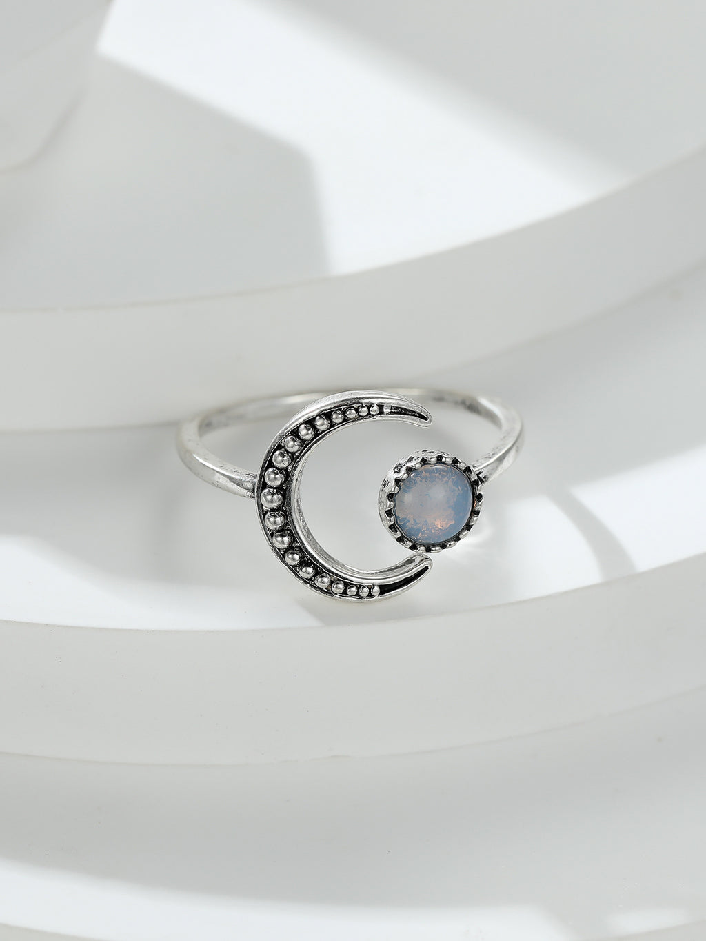 Damen Ring mit Mondmotiv und Opalstein Shop Nory