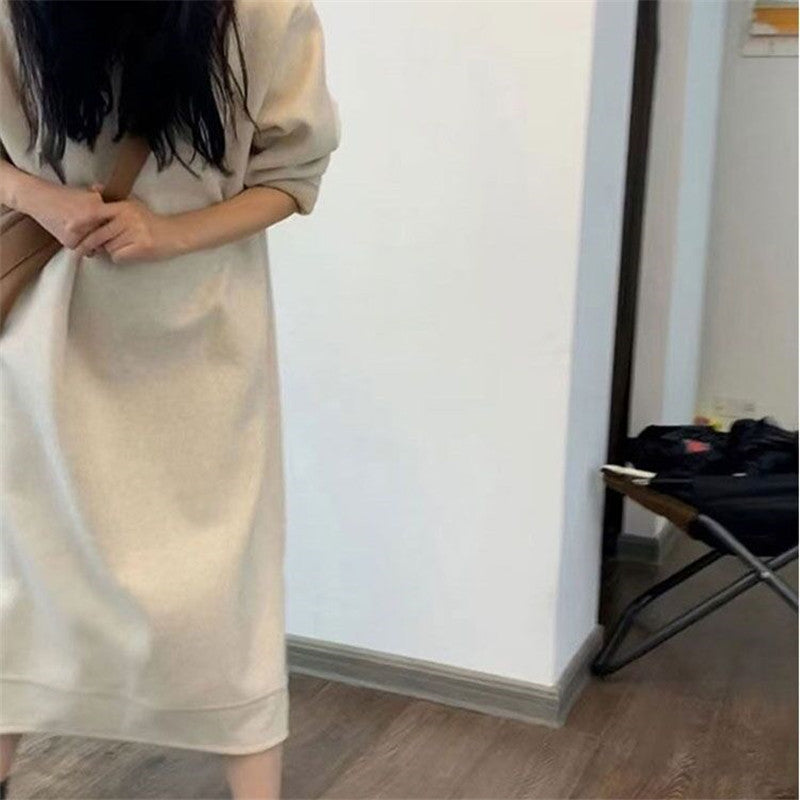 Damen Langes Oversize-Kapuzen-Sweatkleid mit Eingrifftaschen und legerer Maxi-Silhouette Shop Nory