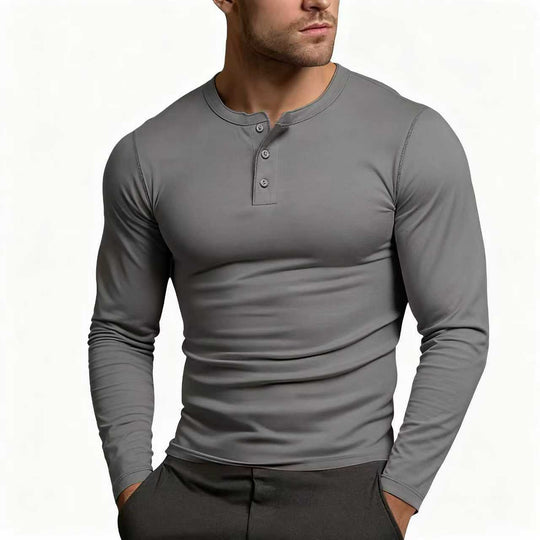 Herren Langarm-Henley-Shirt mit klassischem Knopfdetail und körpernaher Passform